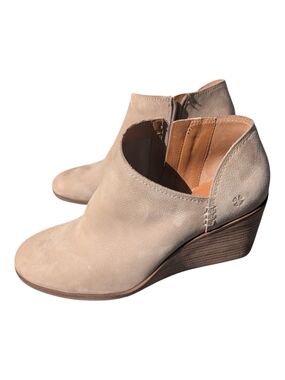 Lucky Brand Neutral Suede Cutout Wedge Booties